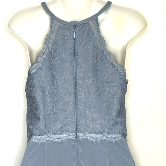 AZAZIE DUSTY BLUE LACE & CHIFFON FORMAL KEYHOLE HALTER TOP BRIDESMAID MOB MOG - Picture 8 of 12
